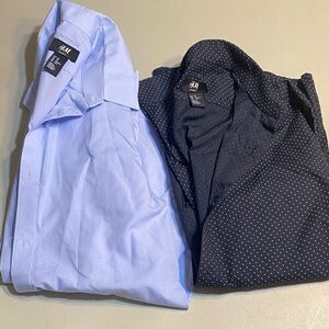 H&M Men’s Light Blue Solid & Navy Polka Dot Dress Shirts